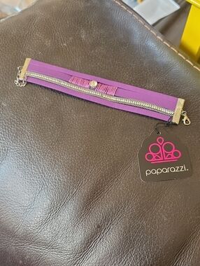 paparazzi Purple Ribbon & Silver Chain Bracelet Choker
